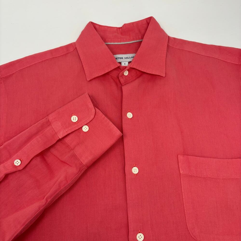 Peter Millar Mens Small Solid Dark Pink Linen Ble… - image 1